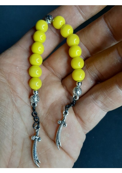 Mryart Sarı Renk Cam Boncuk ve Zülfikar Detaylı Zaza Tesbih fiyatları