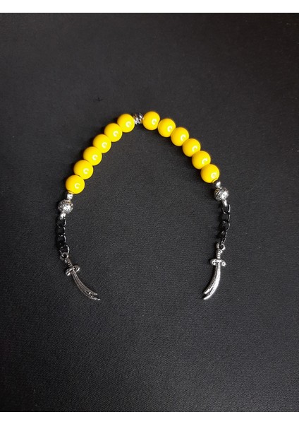 Mryart Sarı Renk Cam Boncuk ve Zülfikar Detaylı Zaza Tesbih modelleri