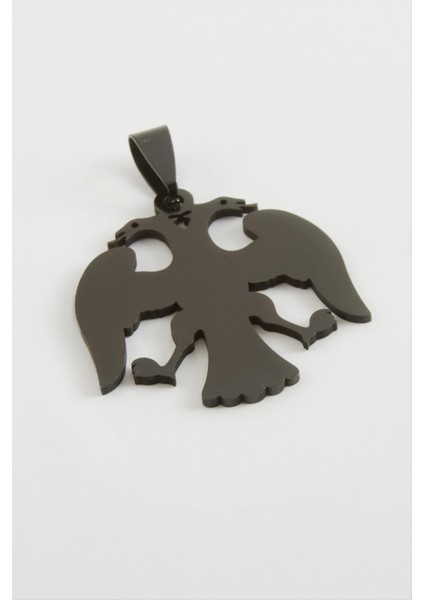 Resveq Çift Başlı Kartal Çelik Kolye Ucu 3 Cm-Siyah