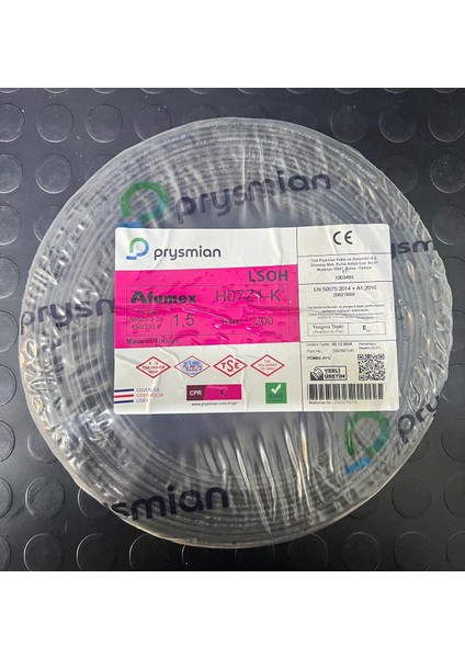 Prysmıan Orjınal H07Z1-K Siyah 1,5 mm Kablo 200MT