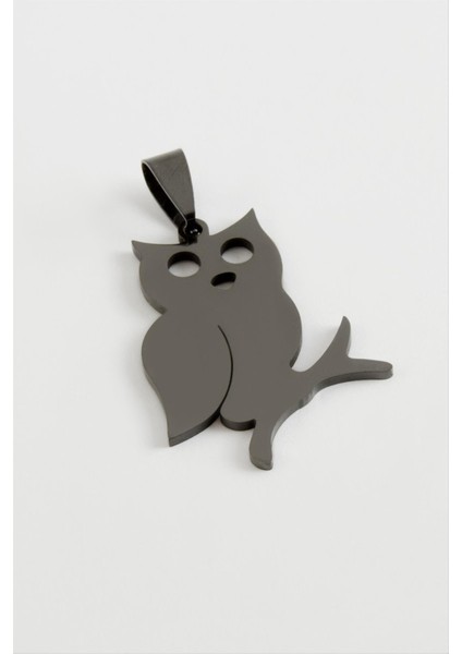 Resveq Baykuş Çelik Kolye Ucu 3 Cm-Siyah