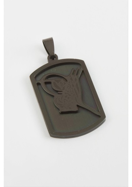 Resveq Tuğra Çelik Kolye Ucu 3,5 Cm-Siyah