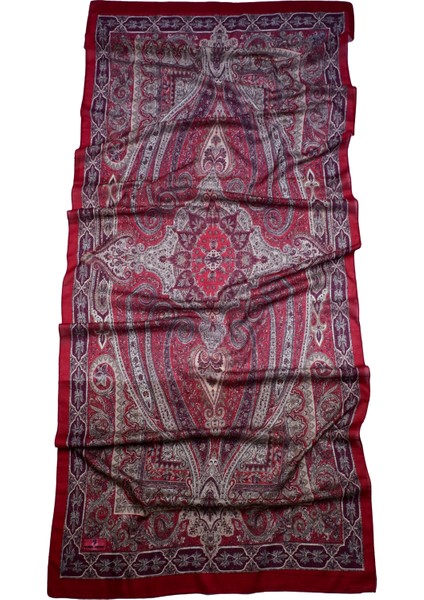 Retro Etnik Desen Pamuk Soft Şal Bordo modelleri