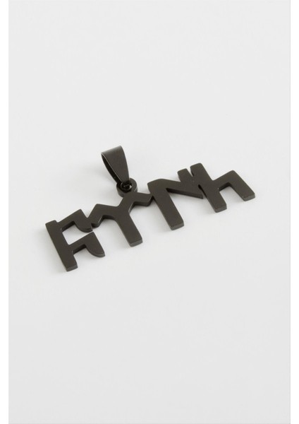 Resveq Türk Yazılı Çelik Kolye Ucu 4 Cm-Siyah