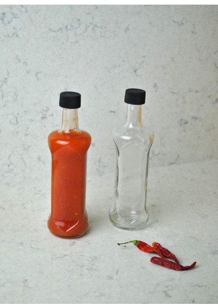 2'li 100 ml Şeffaf Sos Şişesi Siyah Sızdırmaz Kapaklı 100 cc Sosluk Cam Şişe 2 Adet