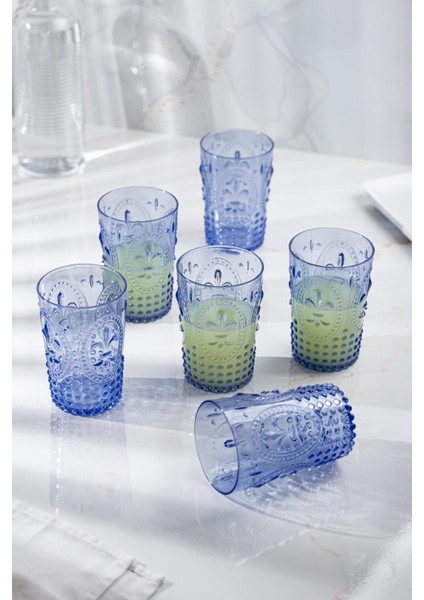 Akrilik Mavi 6'lı Kısa Bardak & Su Meşrubat Kahve Yanı Bardağı 400 ml ( Cam Değildir )