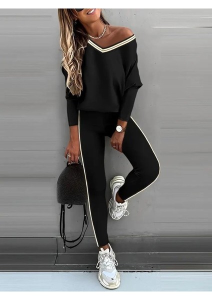 Modamuvo Kadın Uzun Kollu Tek Omuzu Açık Detaylı Viskon Iki Iplik Bluz ve Pantolon Ikili Takım modelleri