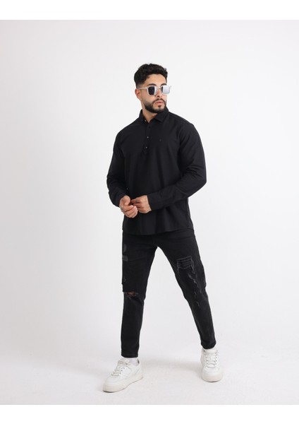 Flam Keten Günlük Minimalist Tarz Erkek Gömlek