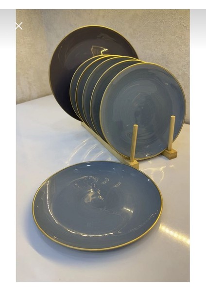 Gold Kenarlı Gri Seramik Pasta Tabağı 7 Lı Set – Modern Sofra Sunum Tabakları (21 Cm) modelleri