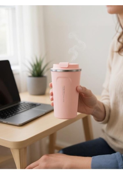 Paslanmaz Çelik Kahve Termos Bardak Matara 500 ml Pembe Renk – PKH-PJ-3549-L
