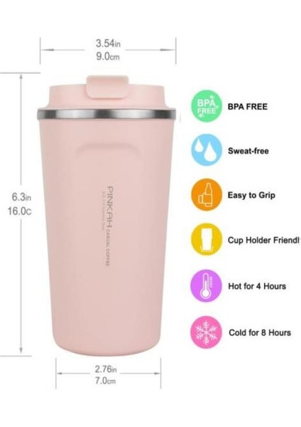Paslanmaz Çelik Kahve Termos Bardak Matara 500 ml Pembe Renk – PKH-PJ-3549-L modelleri