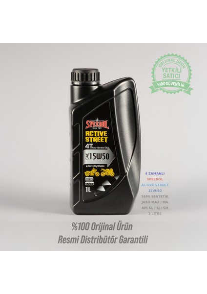 15W-50 Active Street 4t 4 Zamanlı Motosiklet Motorları Için Yarı Sentetikmotor Yağı 1 Llitre