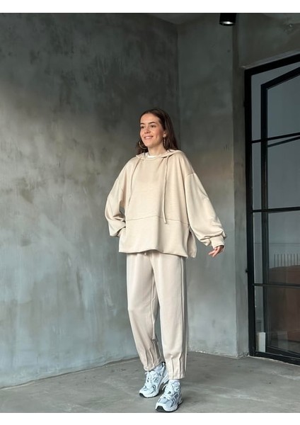 Kadın Oversize Fermuarlı Kapüşonlu Sweatshirt Pileli Paça Tesettüre Uygun Spor Şık Eşofman Takımı fiyatları