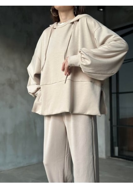Kadın Oversize Fermuarlı Kapüşonlu Sweatshirt Pileli Paça Tesettüre Uygun Spor Şık Eşofman Takımı modelleri