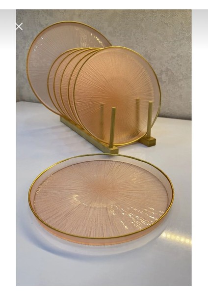 Pembe Gold Cam Pasta Tabağı 7’li Set – Işıltılı Sofra Sunum Tabakları (21 Cm) fırsatları