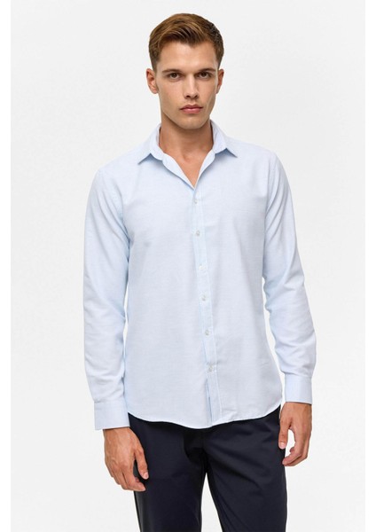 Slim Desenli Klasik Yaka Mavi Erkek Gömlek GM2025500488