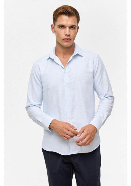 Slim Desenli Klasik Yaka Mavi Erkek Gömlek GM2025500488 fiyatları