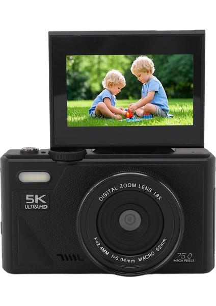 5k Dijital Kamera 75MP Uhd, 18X Zoom Autofomas 3 Ekranlı Aynasız Kamera, Seyahat Için Retro Tarzı Fotoğrafçılık Kameraları, Portreler, Vlog (Black)
