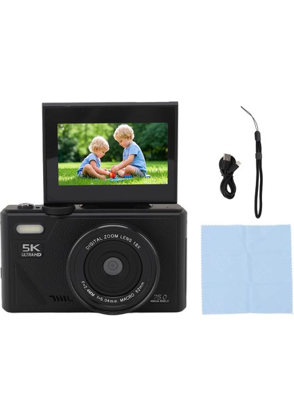 5k Dijital Kamera 75MP Uhd, 18X Zoom Autofomas 3 Ekranlı Aynasız Kamera, Seyahat Için Retro Tarzı Fotoğrafçılık Kameraları, Portreler, Vlog (Black) indirimleri