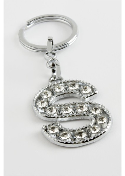 Resveq Gümüş Renkli Taşlı Harf Anahtarlık-S