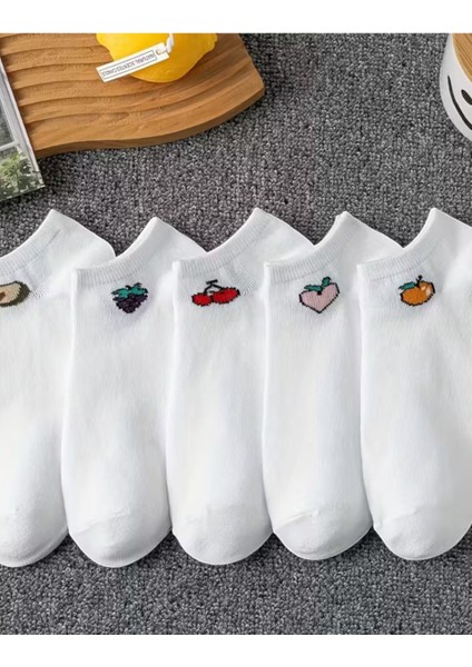 Kadın 5 Çift Renkli Meyve Desenli Günlük Premium Kalite Bilek Boy Kısa Patik Çorabı fiyatları