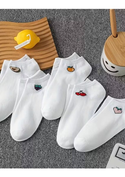 Kadın 5 Çift Renkli Meyve Desenli Günlük Premium Kalite Bilek Boy Kısa Patik Çorabı fırsatları