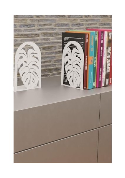 Dekoratif Beyaz Yaprak Desenli Metal Kitap Tutucu Kitap Desteği (Ikili Set) MK14B fiyatları