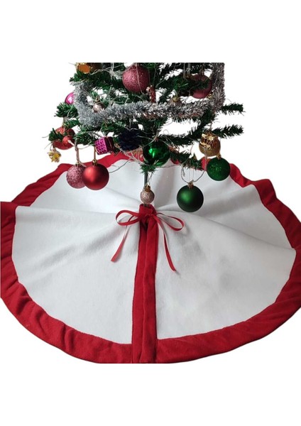 , Yılbaşı Çam Ağacı Altı Örtüsü, Çam Ağacı Ayak Halısı Örtüsü, Beyaz Renk, Peluş 80 cm