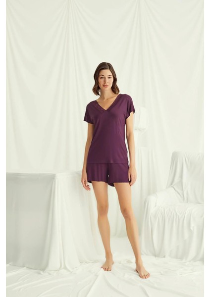 Monamise Kısa Kollu Dantelli V Yaka Şort Takımı fiyatları