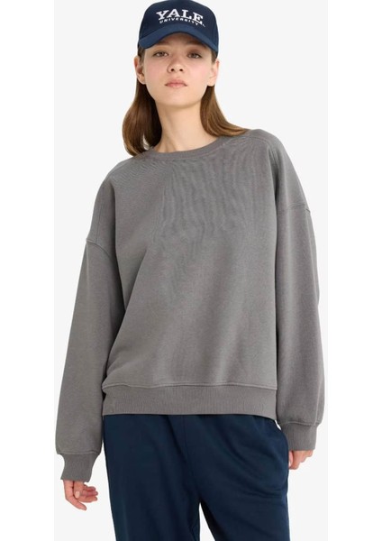 Coool Oversize Basic Gri Kadın Sweatshirt A4177AX/GR449