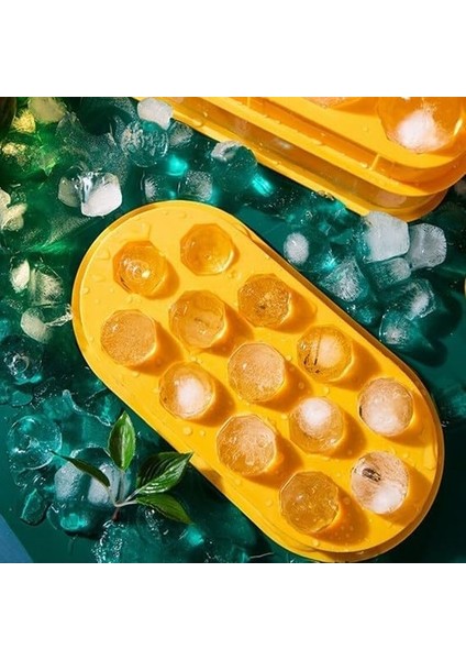 13 Bölmeli Kristal Şekilli Buz Yapma Kalıbı – Kapaklı, Kolay Çıkarılabilir Yuvarlak Buz Topu Kalıbı (Ice Cube Buzluk)