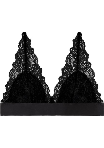 Longline Kadın Siyah Dantelli Pedli Bralet Sütyen