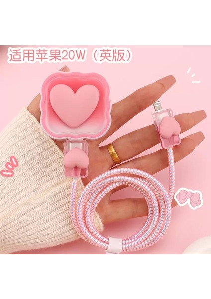 Apple iPhone 18W/20W/25W Uyumlu Şarj Kılıfı + Taşıma Çantası Fiyonk Kalp Desenli Şarj Aleti Koruyucu Şarj Kablosu Örme Aparatlı Koruyucu Toparlayıcı Makyaj Çantası modelleri