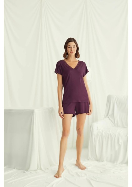 Monamise Kısa Kollu Dantelli V Yaka Şort Takımı indirimleri