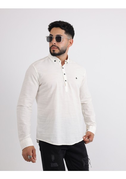 Flam Keten Günlük Minimalist Tarz Erkek Gömlek modelleri