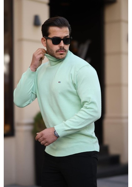 Erkek Trend Balıkçı Yaka Boğazlı Yeşil Triko Kazak modelleri