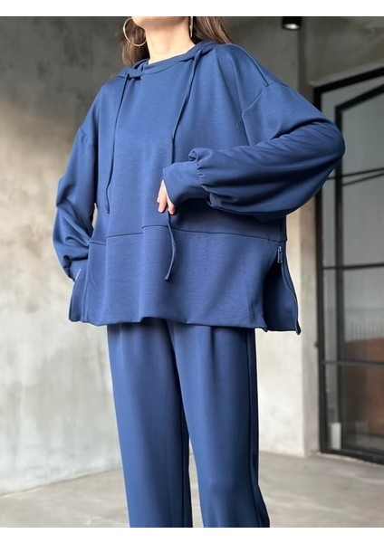 Kadın Oversize Fermuarlı Kapüşonlu Sweatshirt Pileli Paça Tesettüre Uygun Spor Şık Eşofman Takımı fiyatları