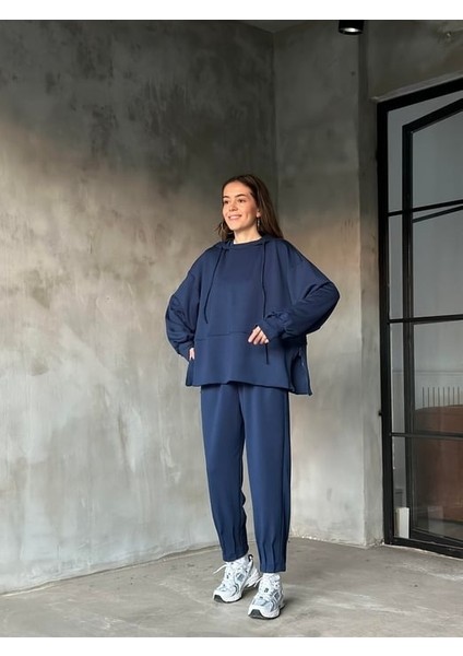 Kadın Oversize Fermuarlı Kapüşonlu Sweatshirt Pileli Paça Tesettüre Uygun Spor Şık Eşofman Takımı fırsatları