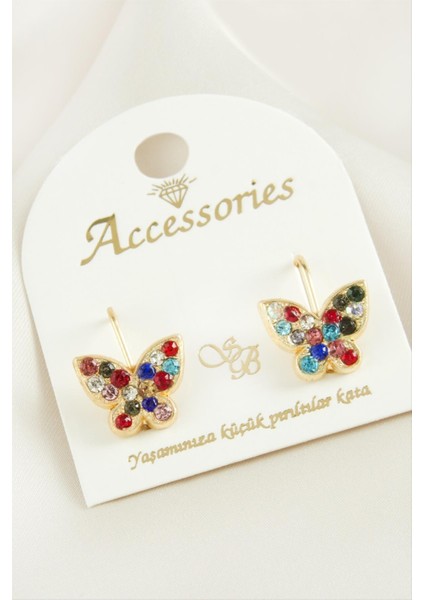Resveq Kelebek Taşlı Klipsi Küpe-Renkli
