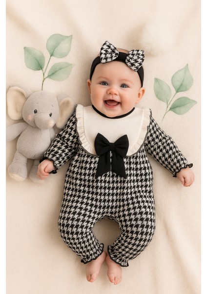 Kız Bebek 3-6-9-12 Ay Kazayağı Desenli Tulum ,hastane Çıkışı