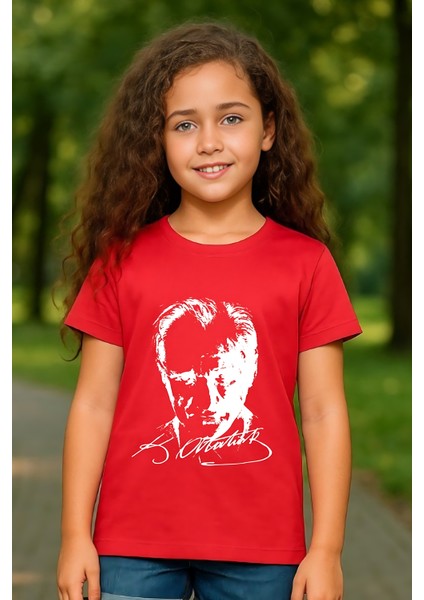 Çocuk Unisex Bisiklet Yaka %100 Pamuk Atatürk Baskılı T-Shirt fiyatları