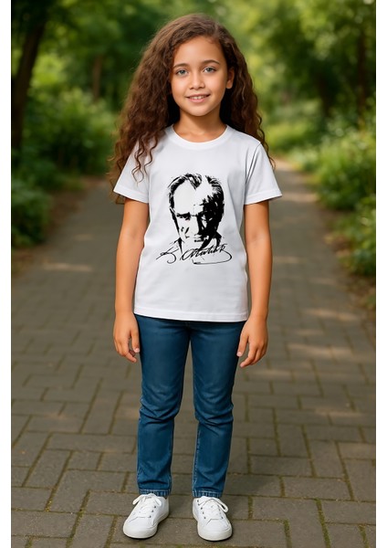 Çocuk Unisex Bisiklet Yaka %100 Pamuk Atatürk Baskılı T-Shirt fiyatları