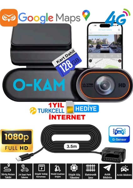 128GB Araç Içi Kamera Uzaktan Araç Kamerasını Izleme 1080P Kamera Gps +1 Yıl 4g Internet