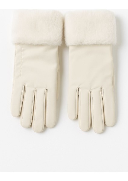 Kadın Kışlık Kürk Detaylı Polar Içlikli Dokunmatik Ekran Uyumlu Eldiven