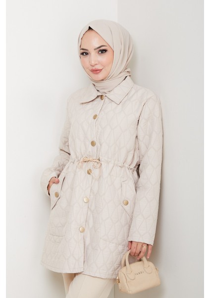 Kadın Beli Tünel Geçişli Kapitone Ceket Mont -PMK472