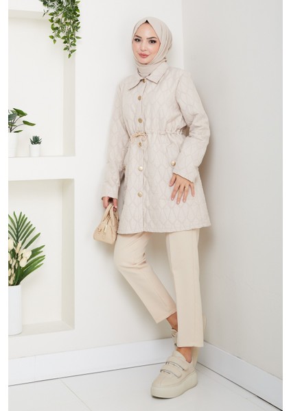 Kadın Beli Tünel Geçişli Kapitone Ceket Mont -PMK472 fiyatları