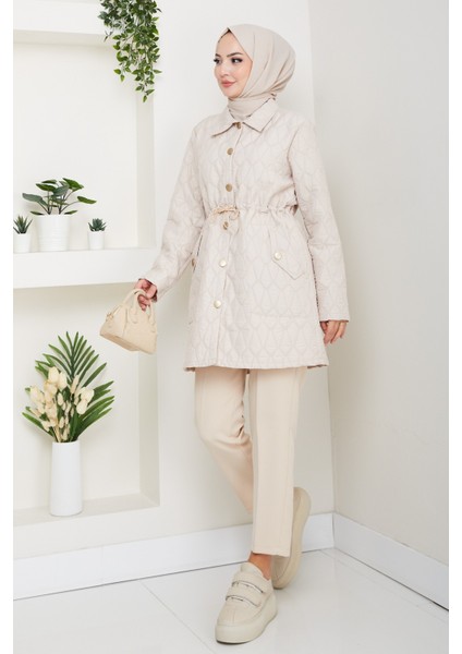 Kadın Beli Tünel Geçişli Kapitone Ceket Mont -PMK472 modelleri