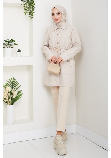 Kadın Beli Tünel Geçişli Kapitone Ceket Mont -PMK472 fırsatları