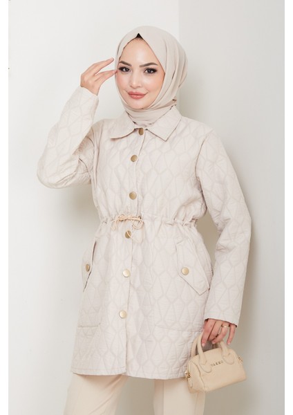 Kadın Beli Tünel Geçişli Kapitone Ceket Mont -PMK472 indirimleri