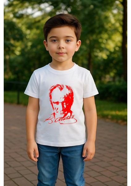 Çocuk Unisex Bisiklet Yaka %100 Pamuk Atatürk Baskılı T-Shirt fiyatları